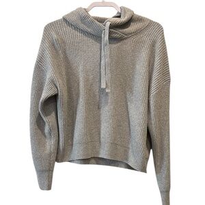 GAP Light Gray Cowl Neck Hoodie Hooded Ribbed Sweater Medium